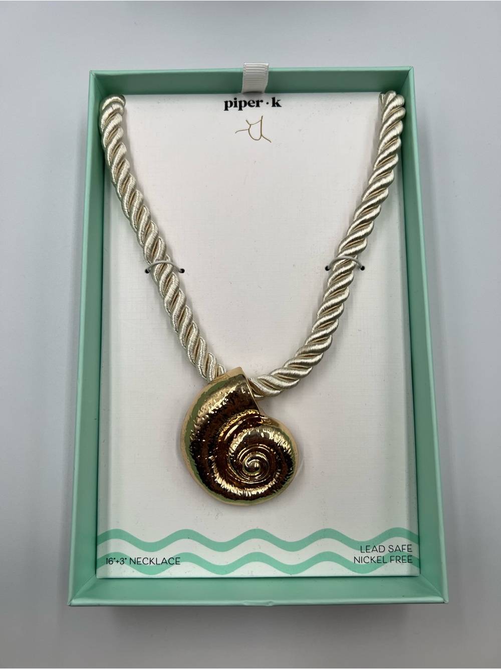 Piper K Gold Nautilus Sea Shell Rope Statement Necklace NIB